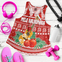 Red racerback tank top with holiday print and MELE KALIKIMAKA lettering