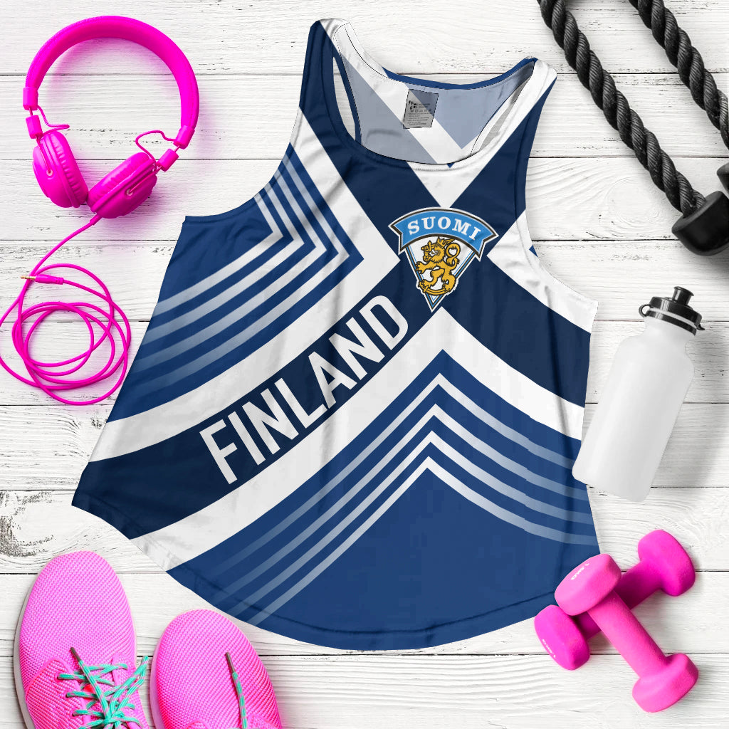 Personalised Finland Ice Hockey World Championships Suomi Women Racerback Tank - Blue Version - Wonder Print Shop
