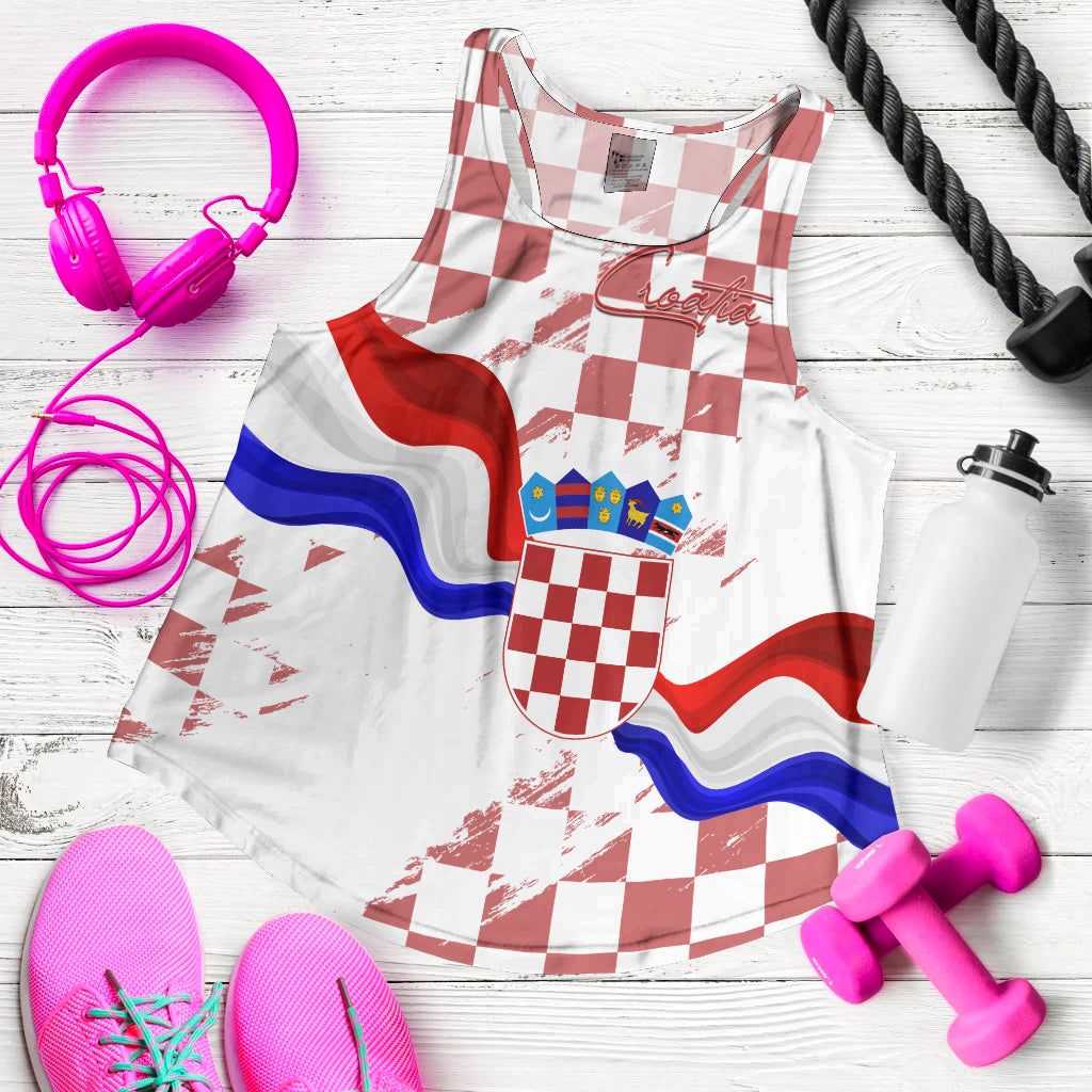 Croatia Women Racerback Tank Checkerboard Grunge Style - Wonder Print Shop