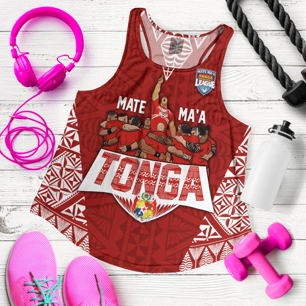Personalised Tonga Rugby Women Racerback Tank Mate Ma'a Tonga Warriors - Wonder Print Shop