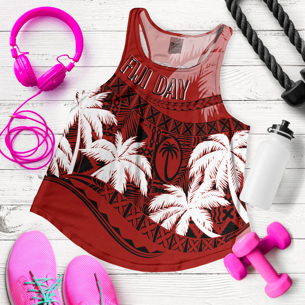 Personalised Fiji Day Women Racerback Tank Flying Fijians Masi Kesa Style - Red - Wonder Print Shop