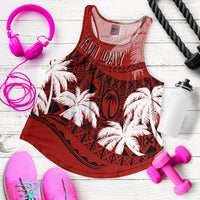 Red racerback tank top with tropical leaf print and Fiji Day graphic