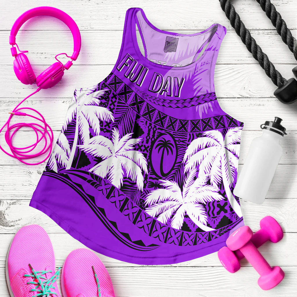 Personalised Fiji Day Women Racerback Tank Flying Fijians Masi Kesa Style - Violet - Wonder Print Shop