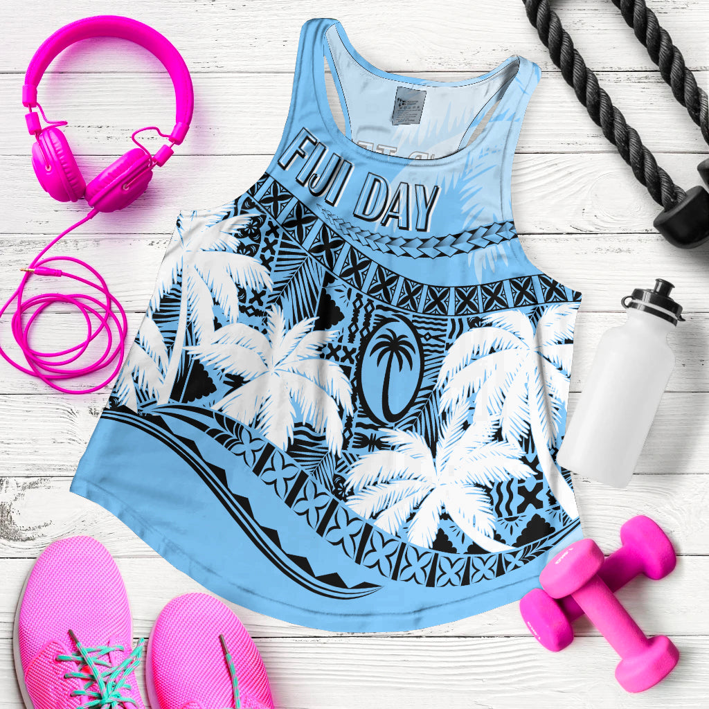 Personalised Fiji Day Women Racerback Tank Flying Fijians Masi Kesa Style - Turquoise - Wonder Print Shop