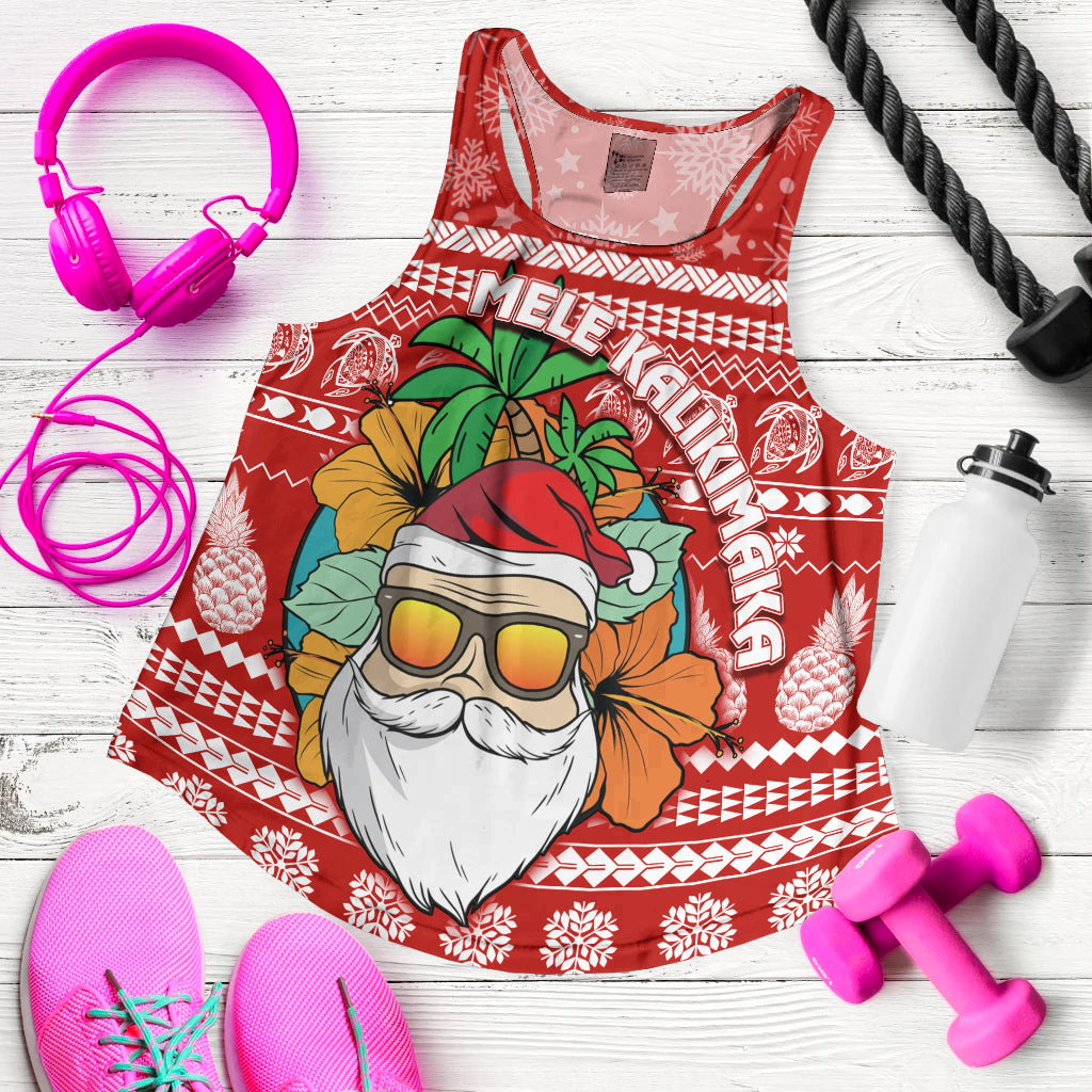 Hawaii Christmas Women Racerback Tank Mele Kalikimaka - Tropical Santa - Wonder Print Shop