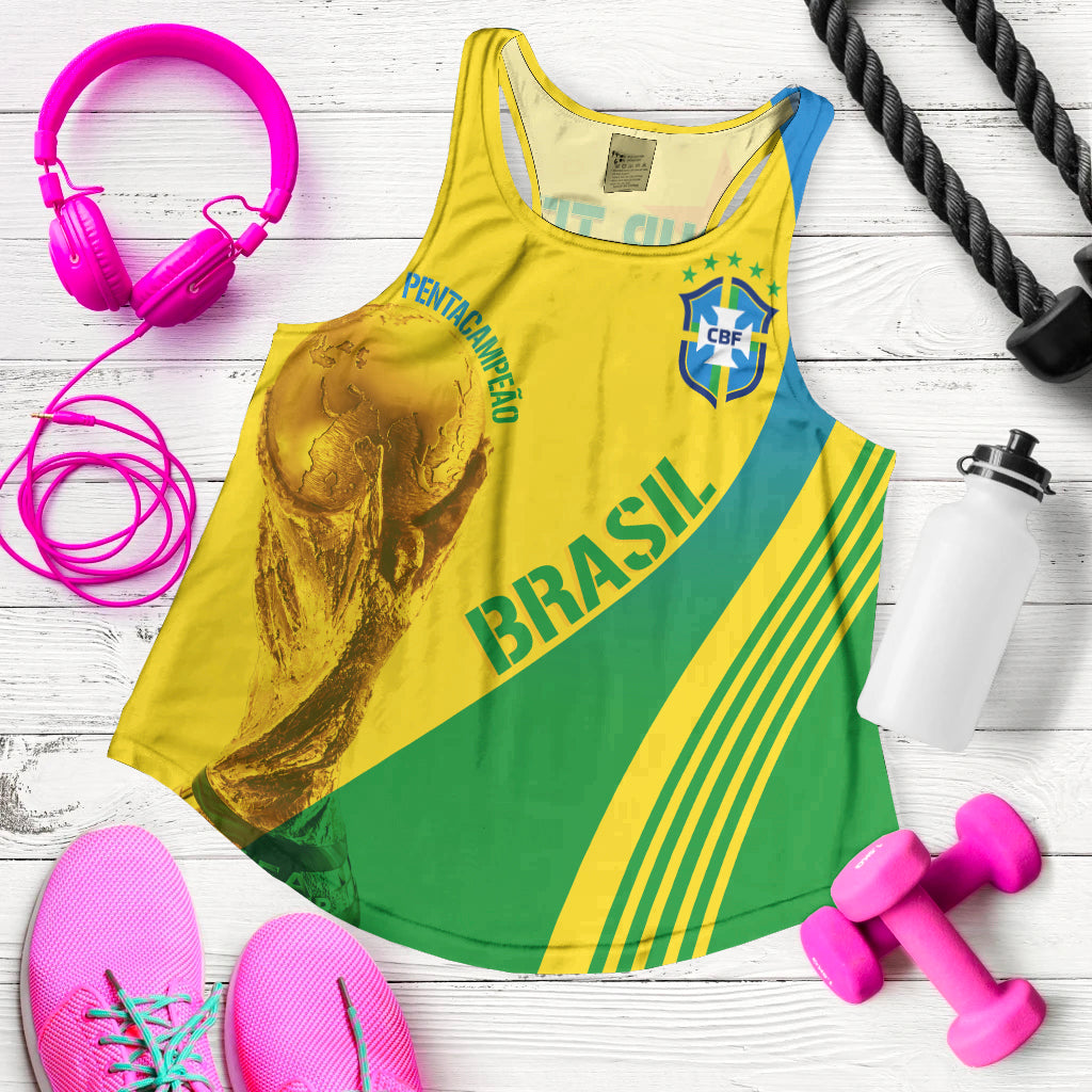 Personalised Brazil Women Racerback Tank World Cup 2022 Pentacampe o - Wonder Print Shop
