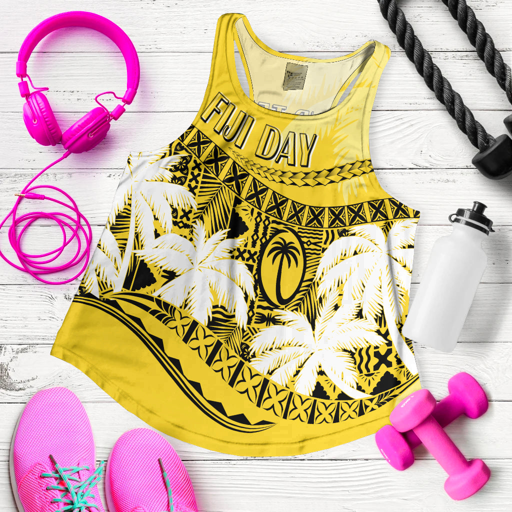 Personalised Fiji Day Women Racerback Tank Flying Fijians Masi Kesa Style - Gold - Wonder Print Shop