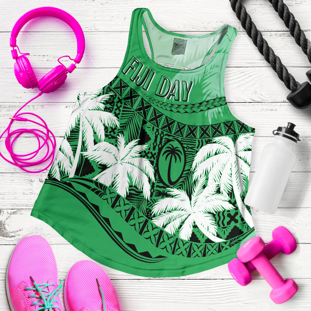 Personalised Fiji Day Women Racerback Tank Flying Fijians Masi Kesa Style - Green - Wonder Print Shop