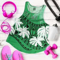 Green racerback tank top with tropical Fiji Day graphic