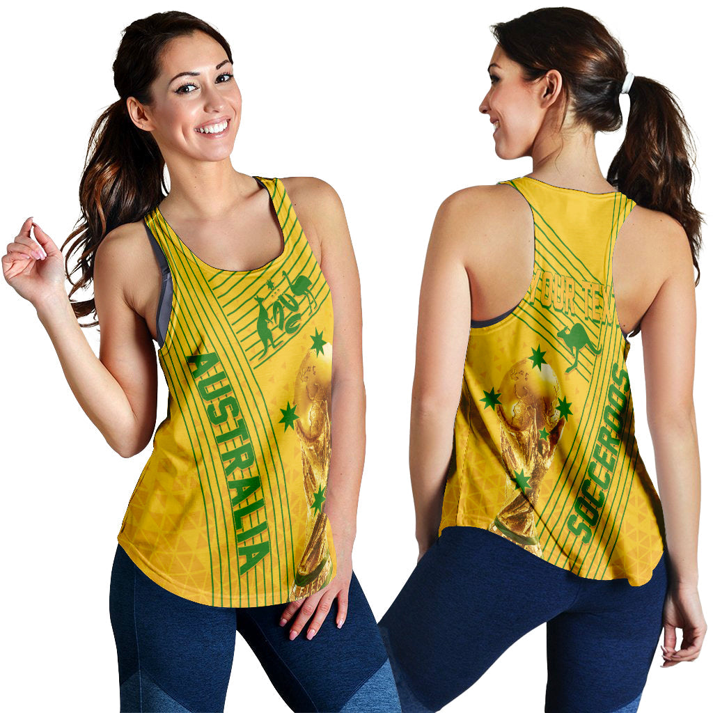 Personalised Australia Soccer WC 2022 Women Racerback Tank Socceroos Sporty Style - Wonder Print Shop