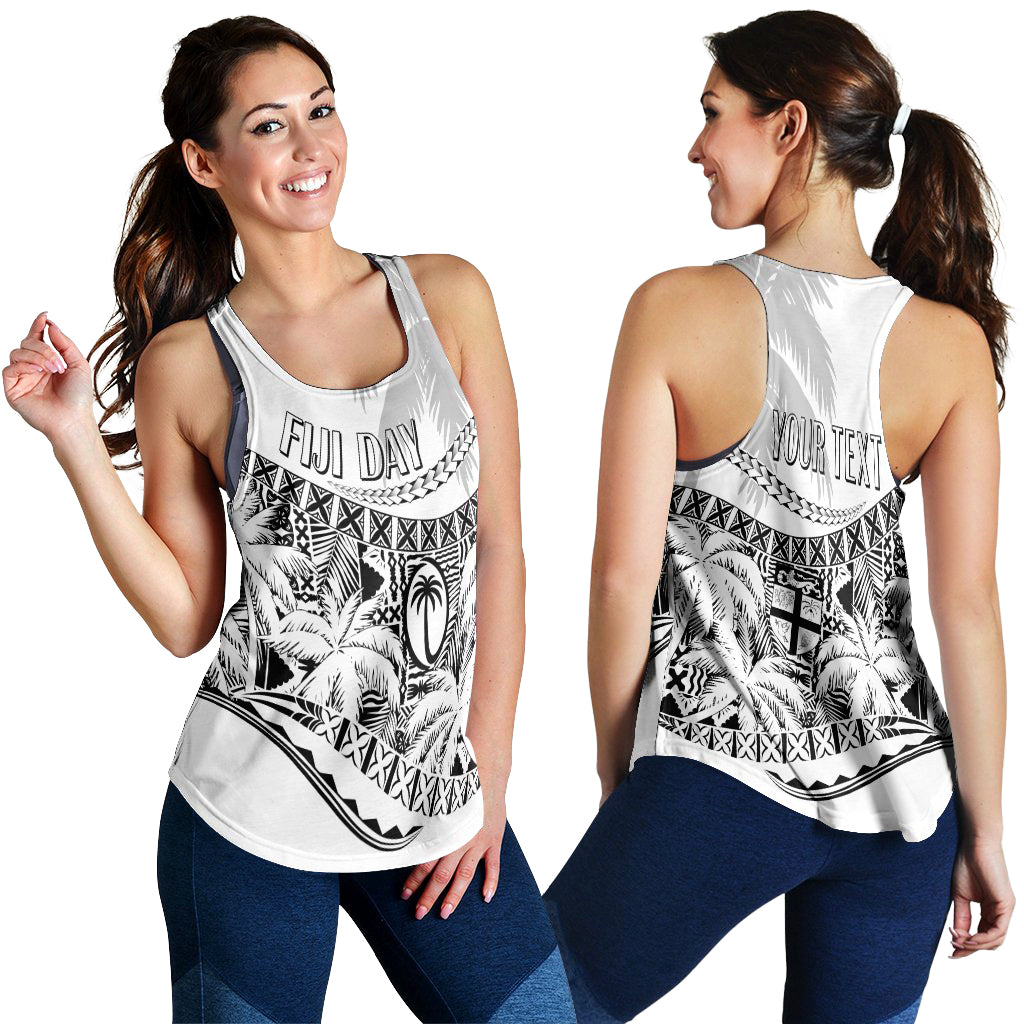 Personalised Fiji Day Women Racerback Tank Flying Fijians Masi Kesa Style - White - Wonder Print Shop