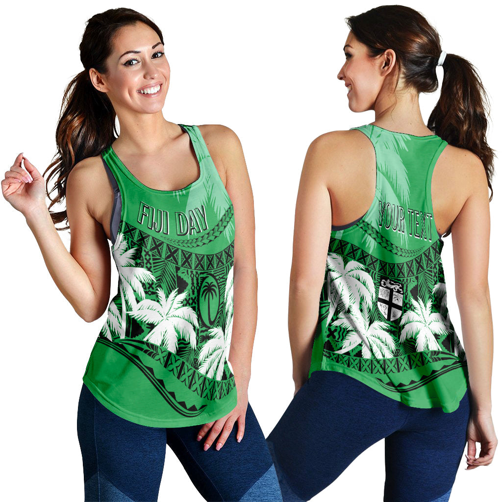 Green racerback tank top with tropical print; back shows YOUR TEAM