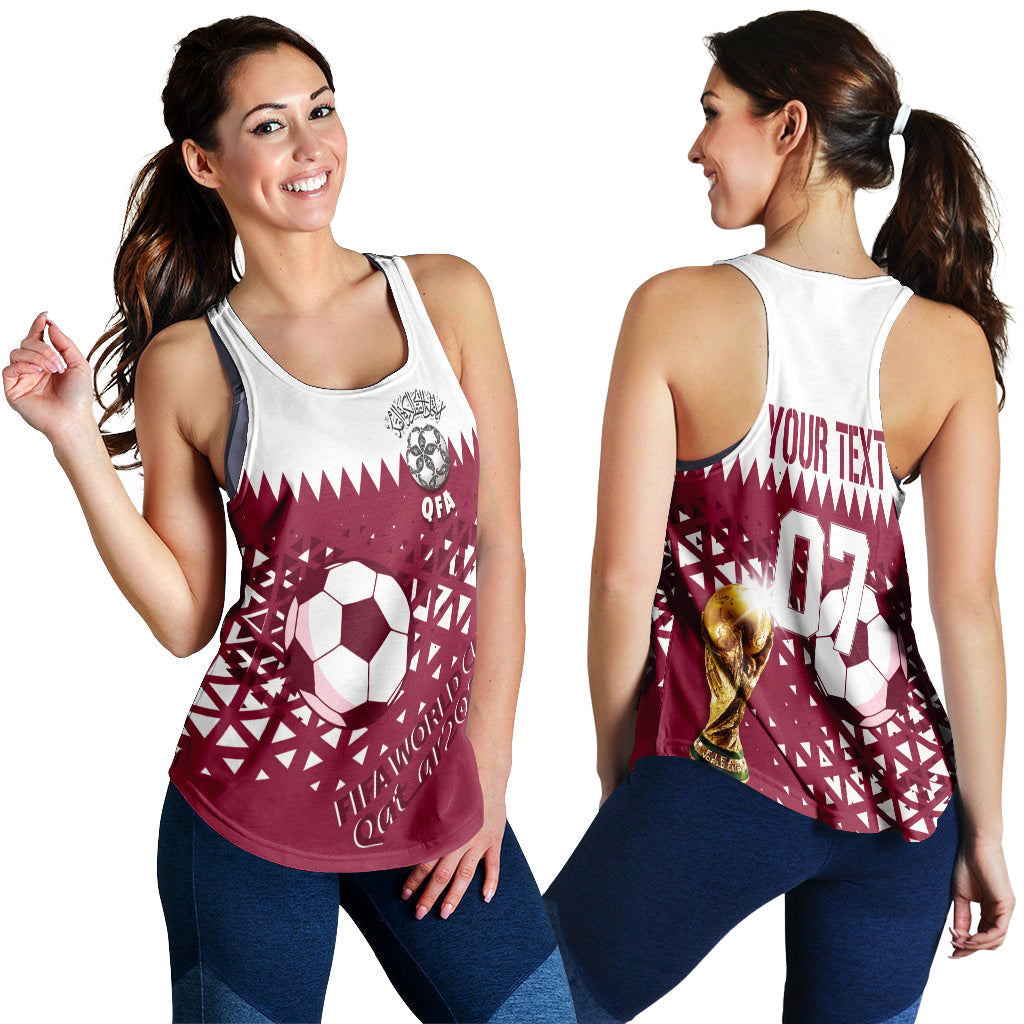 Personalised Qatar Women Racerback Tank World Cup 2022 Sporty Vibes - Wonder Print Shop