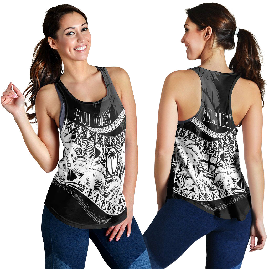 Personalised Fiji Day Women Racerback Tank Flying Fijians Masi Kesa Style - Black - Wonder Print Shop