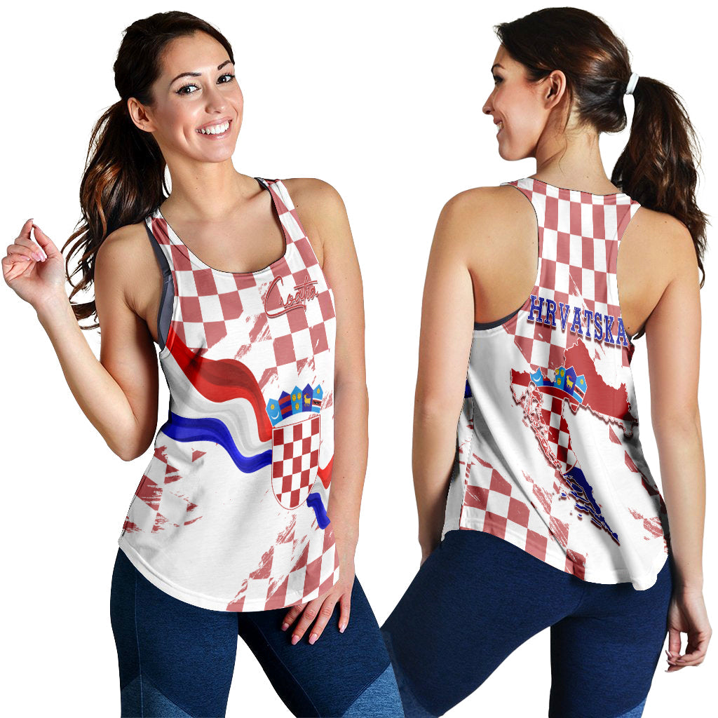 Croatia Women Racerback Tank Checkerboard Grunge Style - Wonder Print Shop