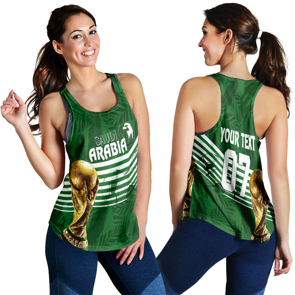 Personalised Saudi Arabia World Cup 2022 Women Racerback Tank Green Falcons - Wonder Print Shop