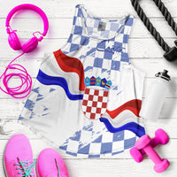 Croatia Women Racerback Tank Checkerboard Grunge Style - Blue Color - Wonder Print Shop