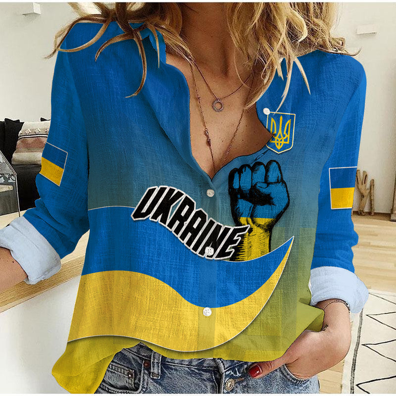 Ukraine Women Casual Shirt National Flag Style - Wonder Print Shop