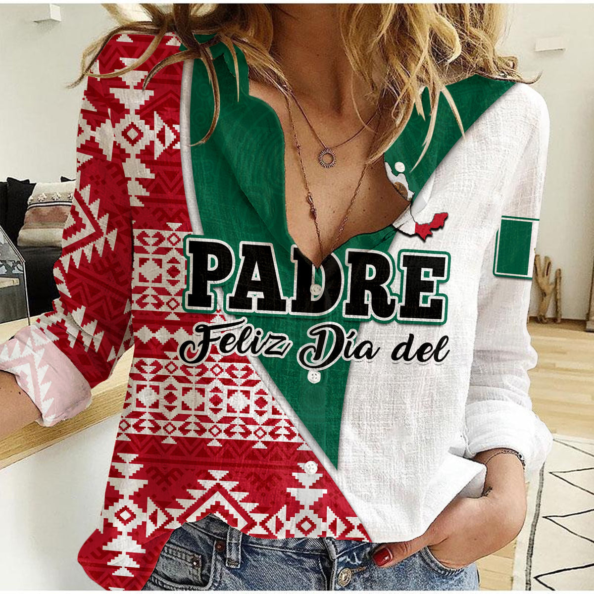 Happy Mexico Fathers Day Women Casual Shirt Mexican Aztec Pattern - Wonder Print Shop
