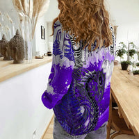 Custom Personalised Manaia Maori Women Casual Shirt Fern Aotearoa Purple Waves LT13 - Wonder Print Shop