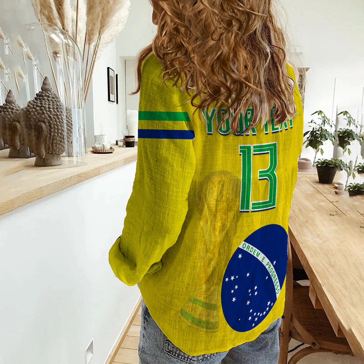 (Custom Text and Number) Brazil Football Women Casual Shirt Go Champions Selecao Campeao LT13 - Wonder Print Shop