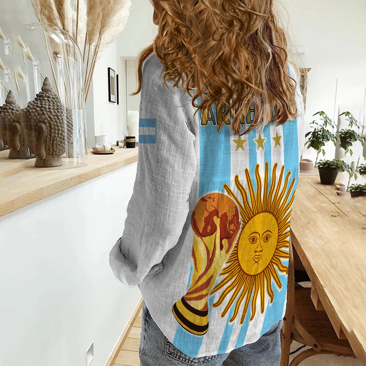 Argentina Football Women Casual Shirt FIFA 2022 World Cup Champions LT13 - Wonder Print Shop