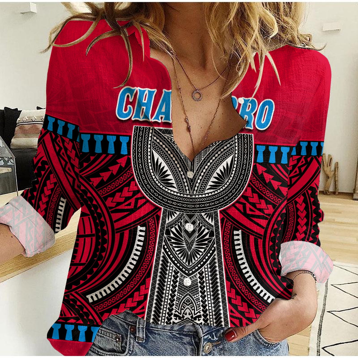 (Custom Personalised) Guam Chamorro Women Casual Shirt Latte Stone Red Polynesian Haligi LT13 - Wonder Print Shop