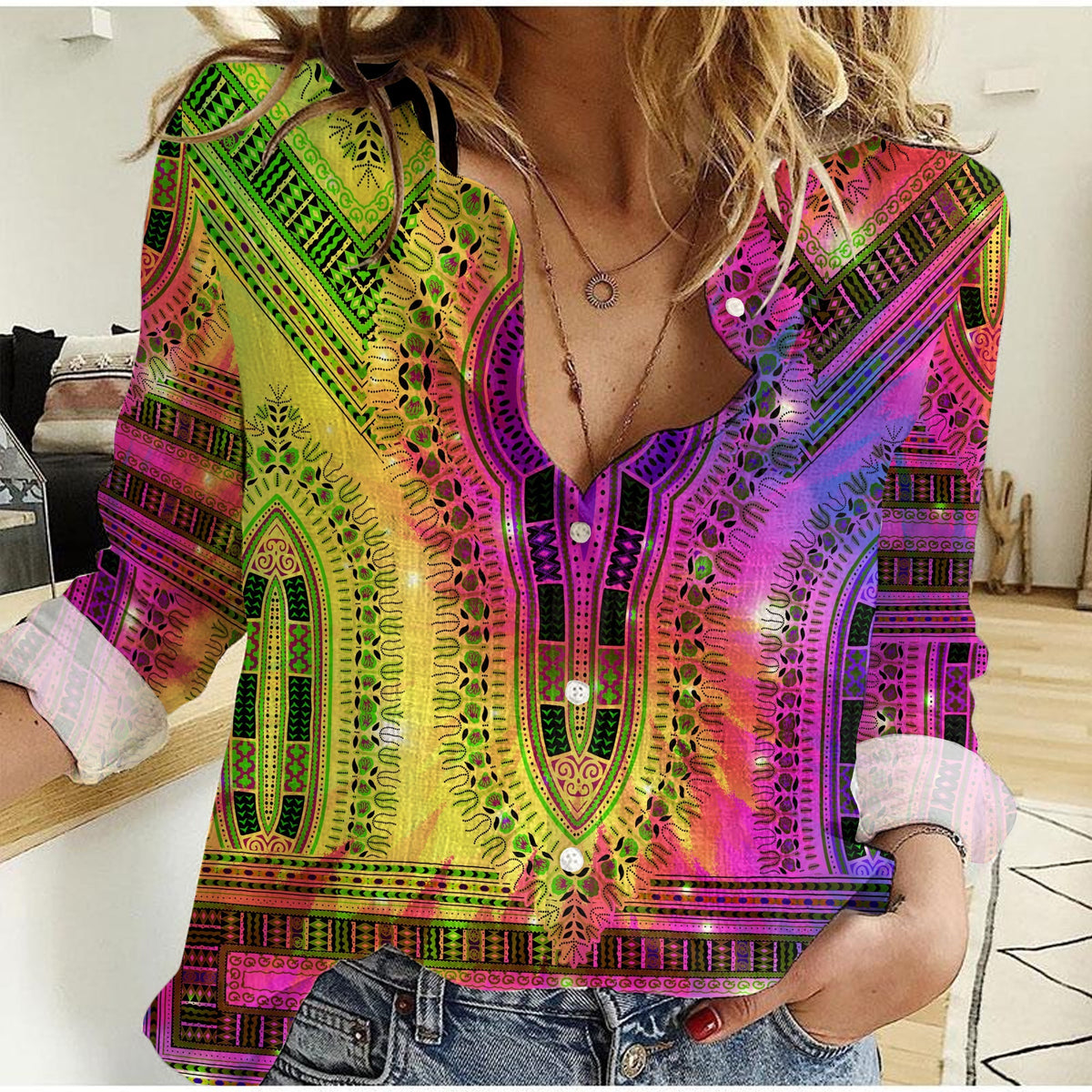 (Custom Personalised) Africa Tie Dye Women Casual Shirt Dress Special Dashiki Pattern LT13 - Wonder Print Shop