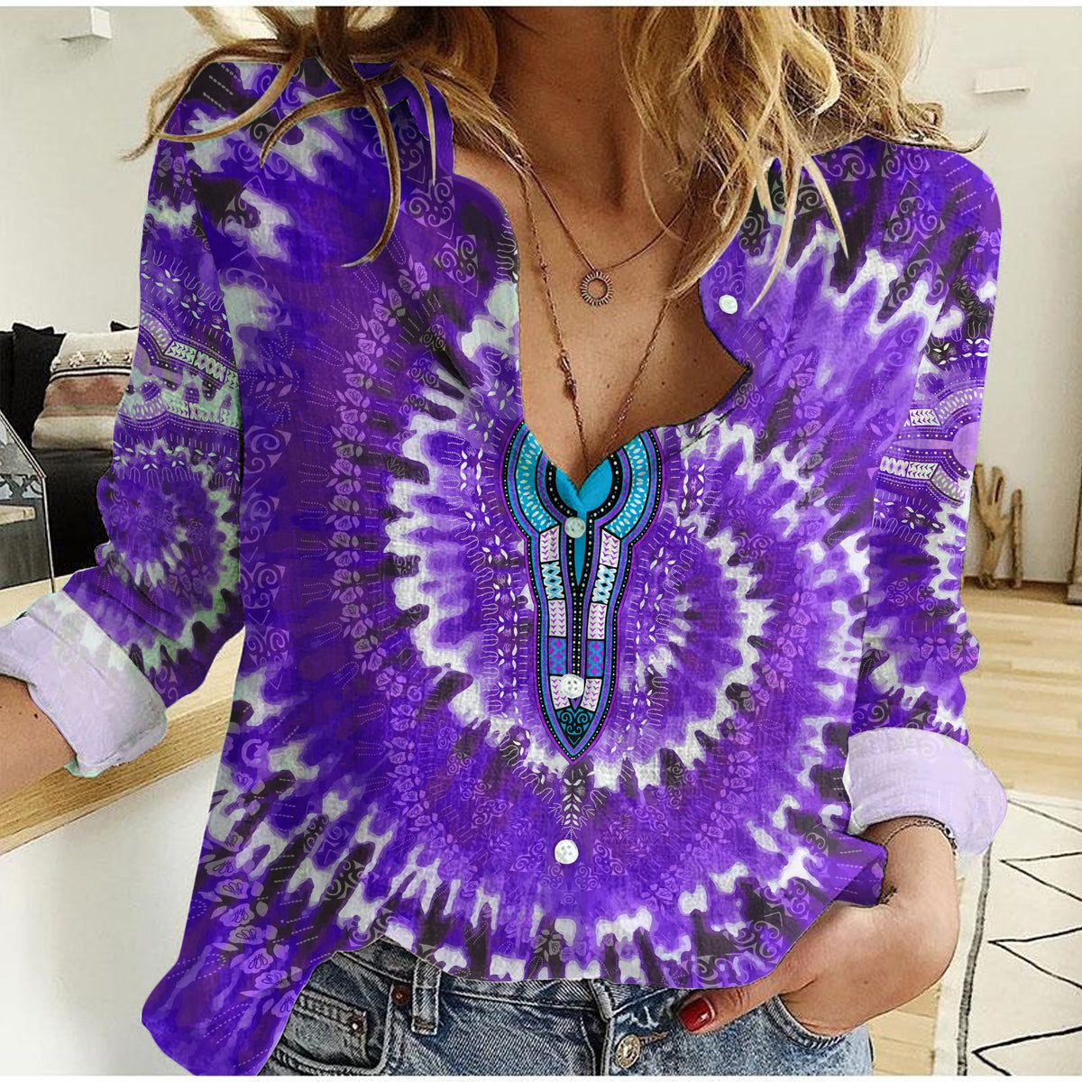 (Custom Personalised) Africa Tie Dye Women Casual Shirt Dress Purple Fashion LT13 - Wonder Print Shop