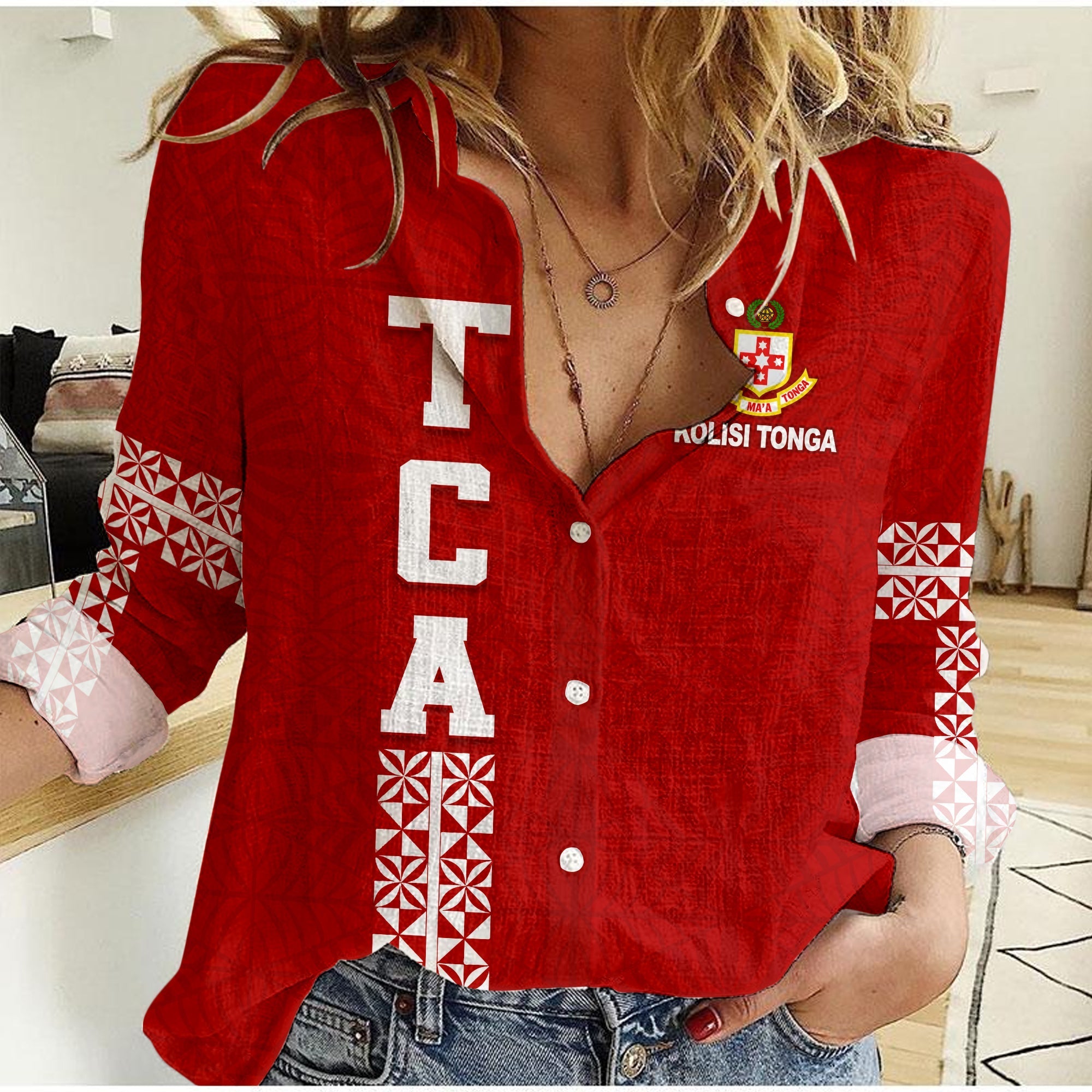 (Custom Personalised) Kolisi Tonga Women Casual Shirt - TCA LT13 - Wonder Print Shop