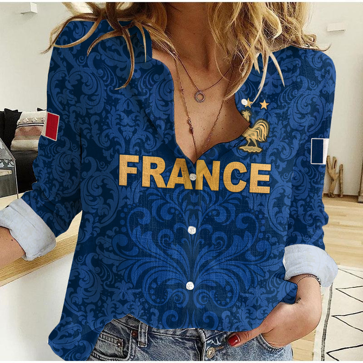 France Football Women Casual Shirt Elegant Lily World Cup Les Bleus Le Champion LT13 - Wonder Print Shop