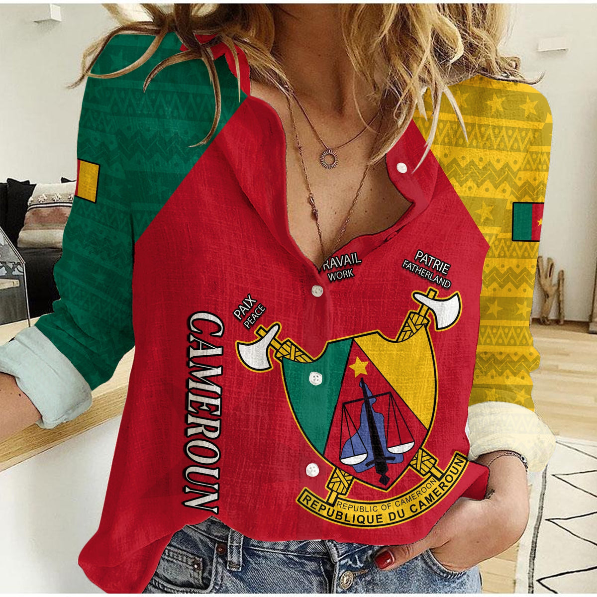 Cameroon Women Casual Shirt Dress Independence Day Cameroonians Pattern LT13 - Wonder Print Shop