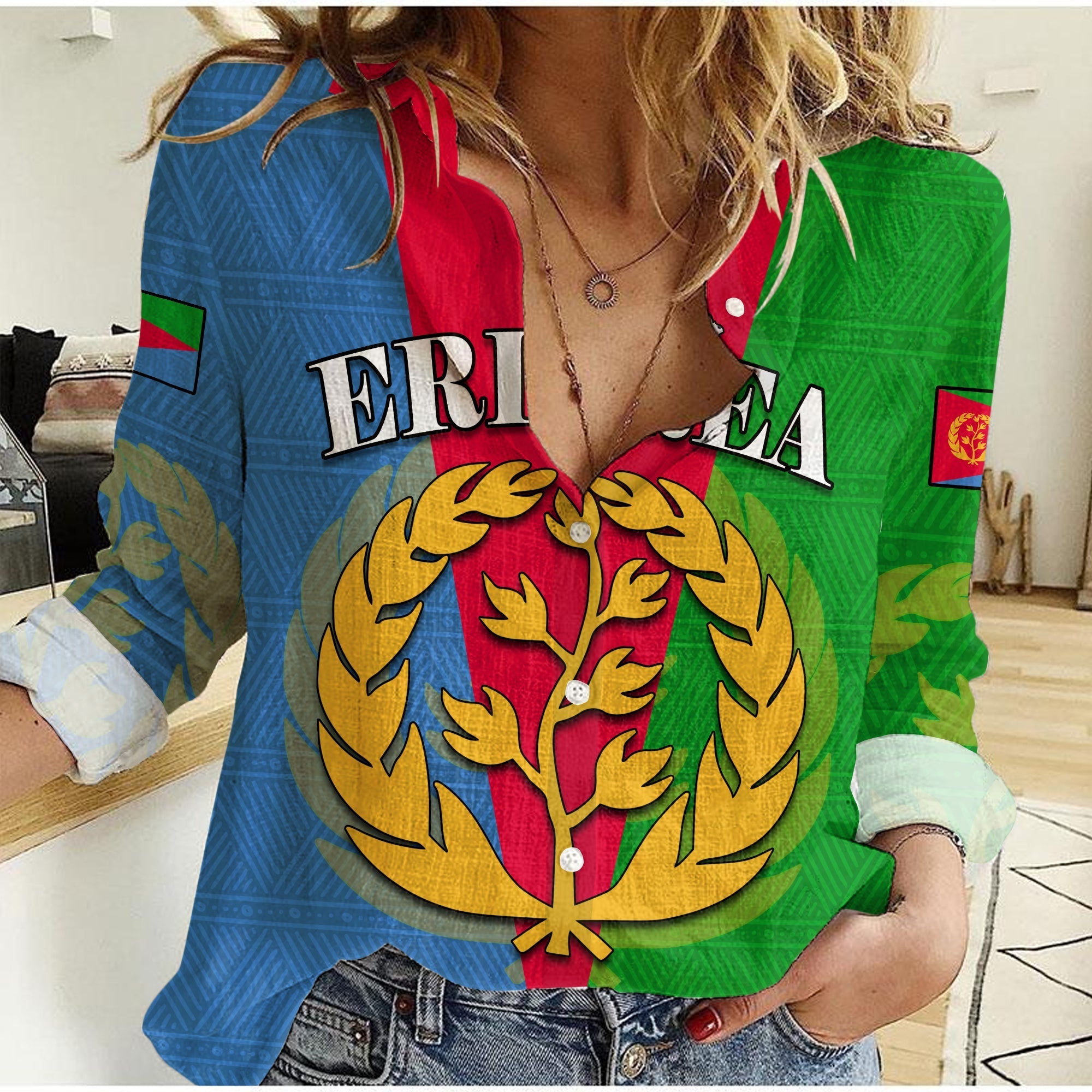 Eritrea Women Casual Shirt Eritrean Map Mix African Pattern Simple Style - Wonder Print Shop