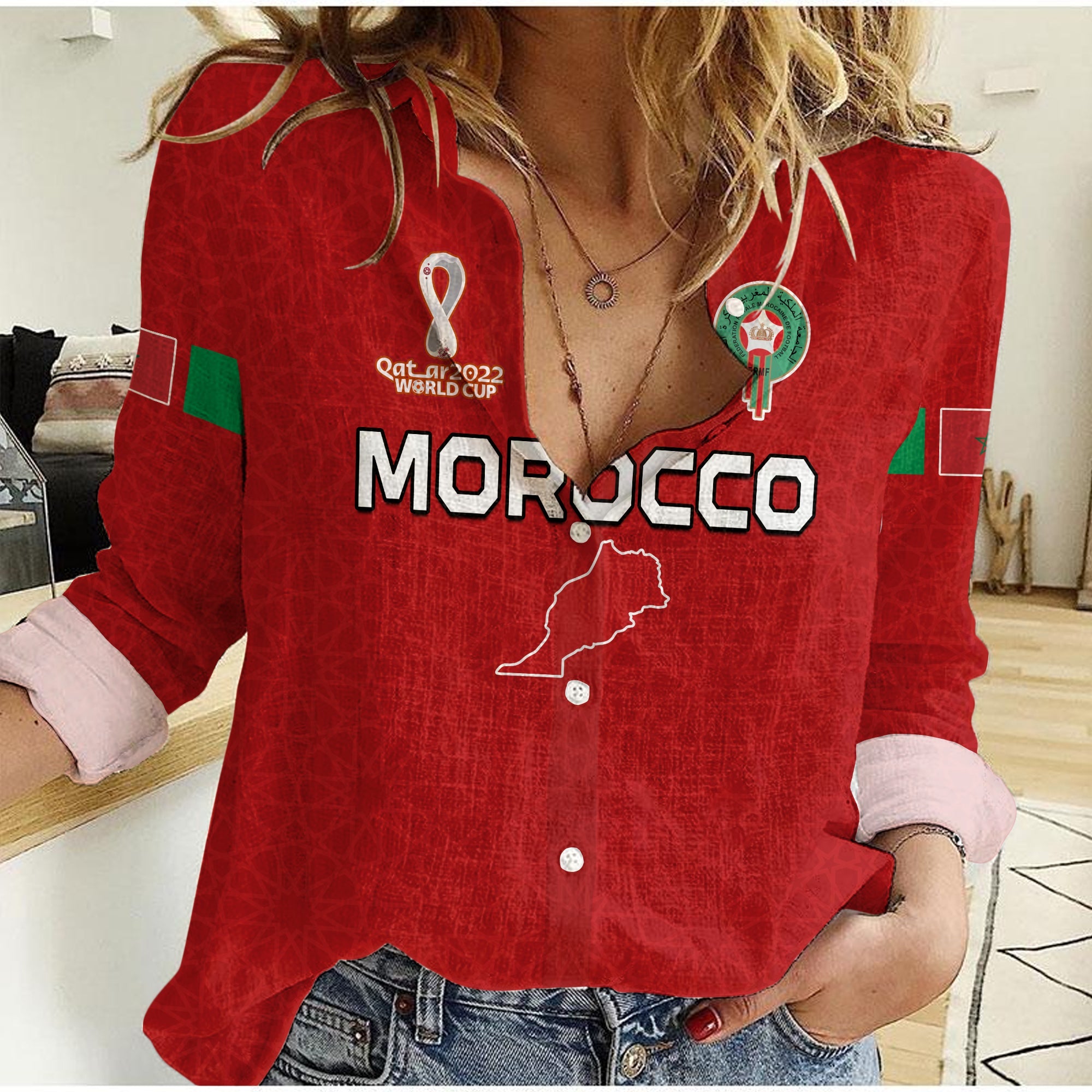 Morocco Football Women Casual Shirt Champions World Cup Soccer Proud LT13 - Wonder Print Shop