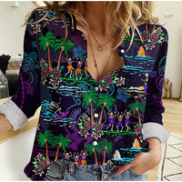 Hawaii Skeleton Dancing Women Casual Shirt Halloween Hawaiian Turtle LT13 - Wonder Print Shop