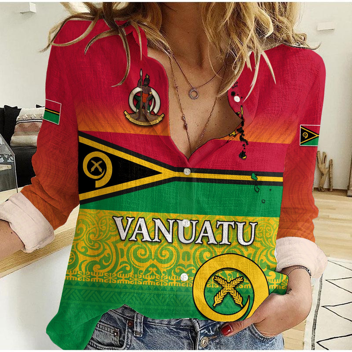 (Custom Personalised) Vanuatu Color Women Casual Shirt Six Provinces and Map LT13 - Wonder Print Shop