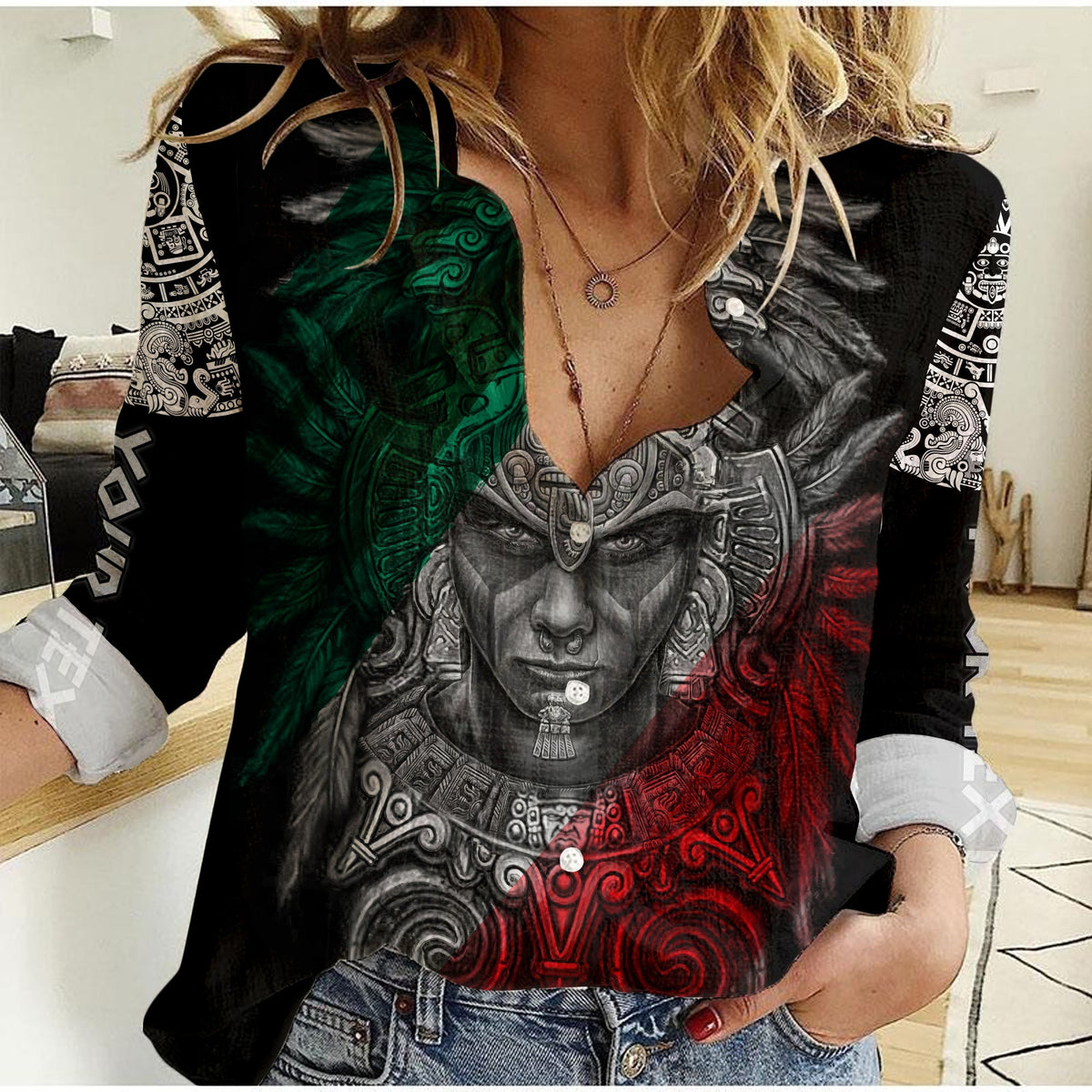Custom Personalised Mexico Women Casual Shirt Warrior Eagle Aztec LT13 - Wonder Print Shop