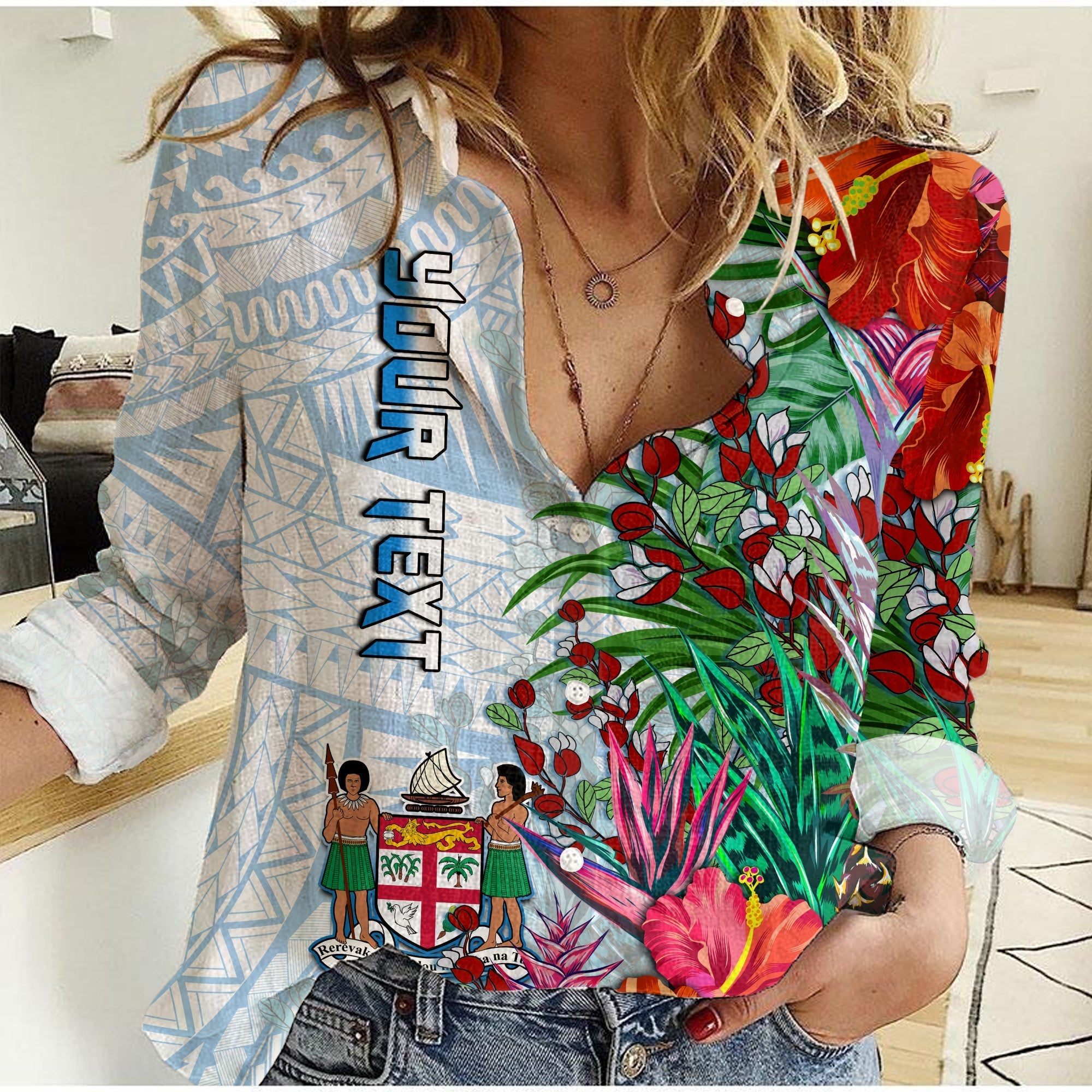 Custom Personalised Fiji Women Casual Shirt Proud Fijian Tapa mix Tagimoucia Flowers LT13 - Wonder Print Shop