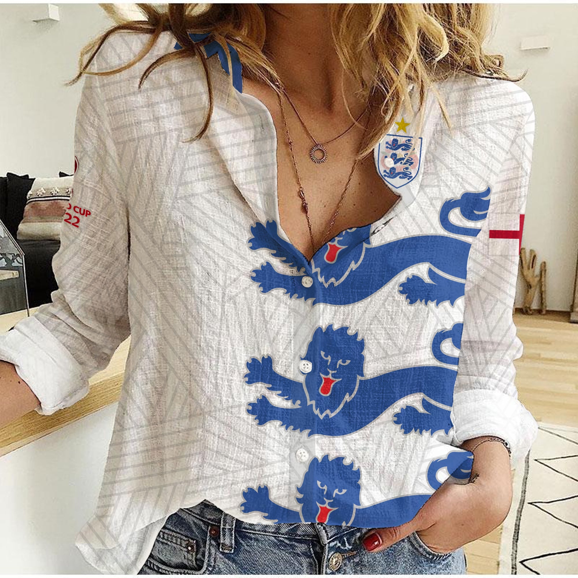 England Football Women Casual Shirt Come On Three Lions Soccer Champions World Cup Ver.02 LT13 - Wonder Print Shop