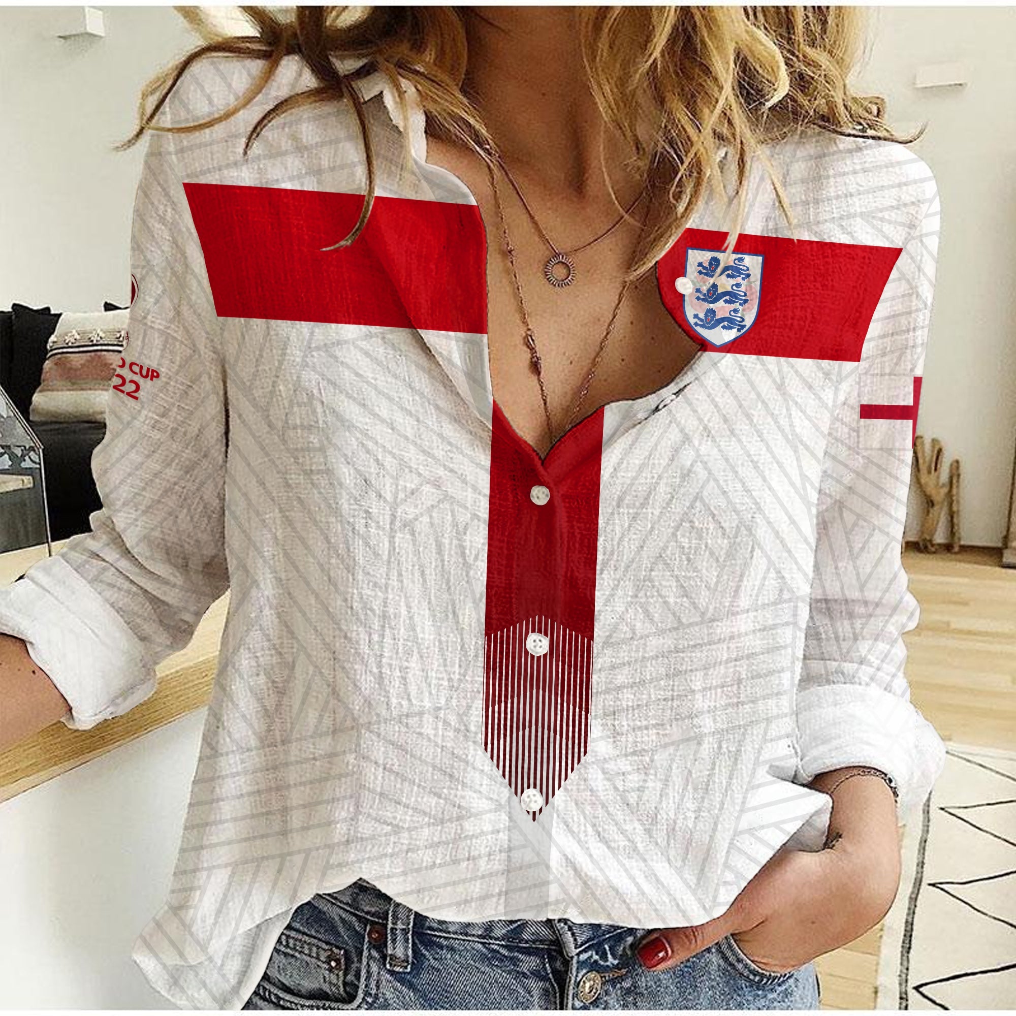 (Custom Text and Number) England Football Women Casual Shirt Come On Three Lions Soccer Champions World Cup Ver.01 LT13 - Wonder Print Shop
