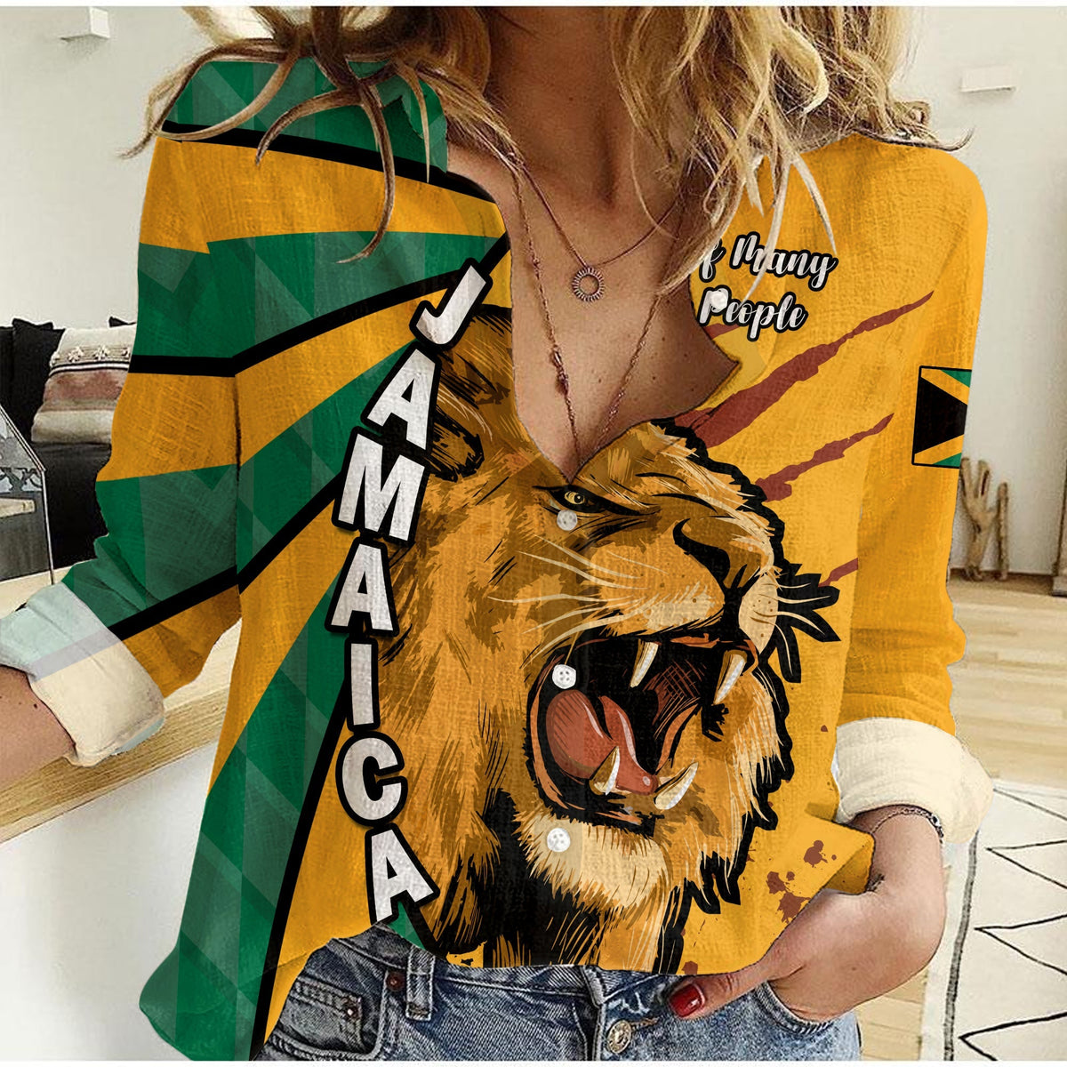 Jamaica Athletics Women Casual Shirt Jamaican Flag Mix Lion Sporty Style - Wonder Print Shop