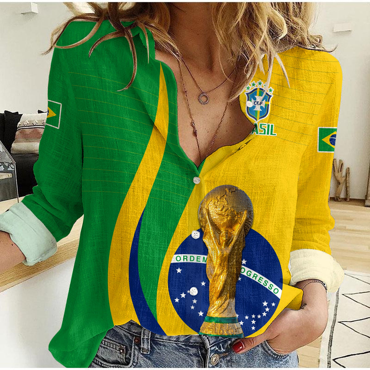 (Custom Text and Number) Brazil Football Champions Women Casual Shirt Selecao Style Vibe LT13 - Wonder Print Shop