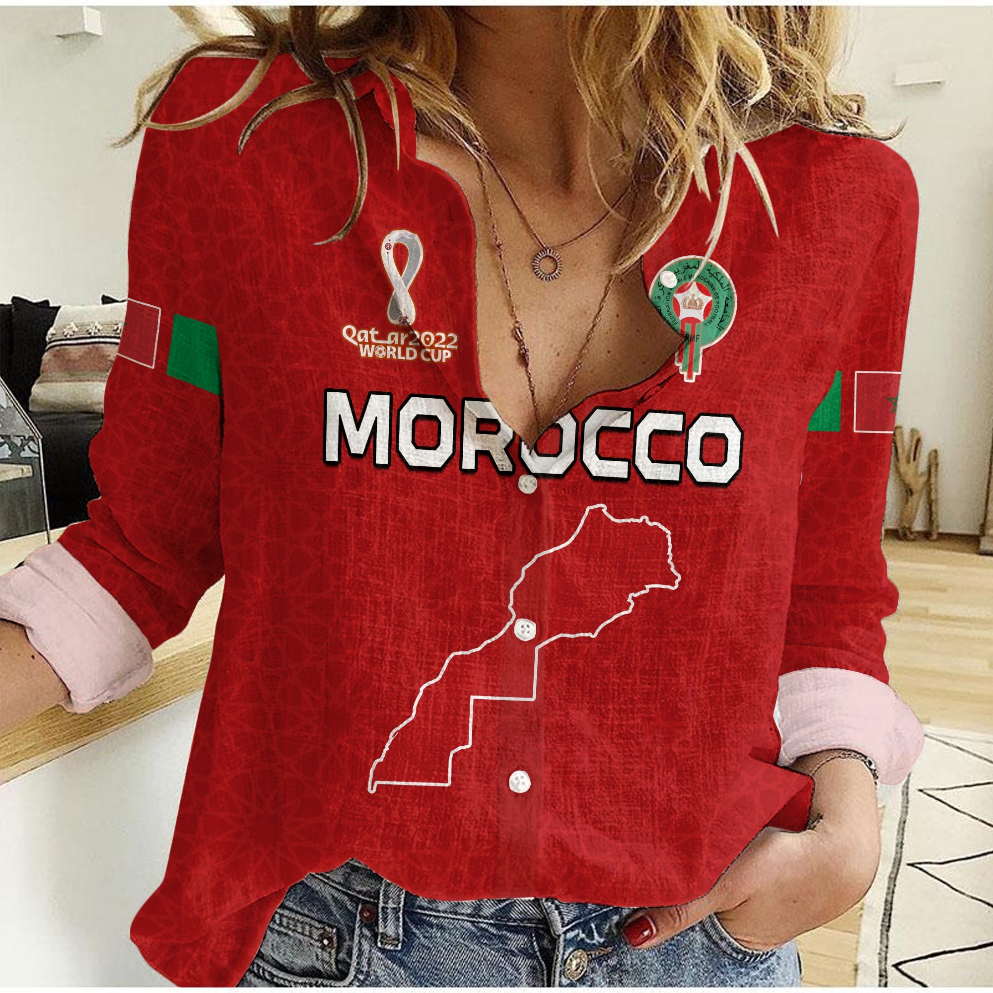 Morocco Football Women Casual Shirt Champions World Cup New History LT13 - Wonder Print Shop