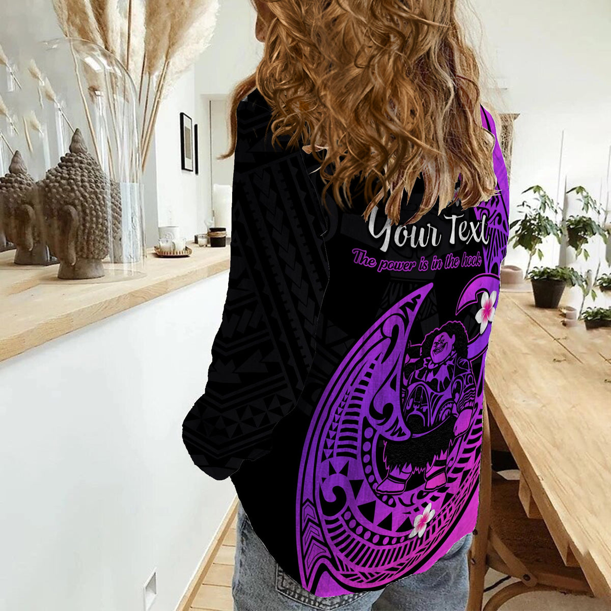 (Custom Personalised) Mauis Fish Hook Women Casual Shirt Polynesian Magenta Gradient Version - Wonder Print Shop