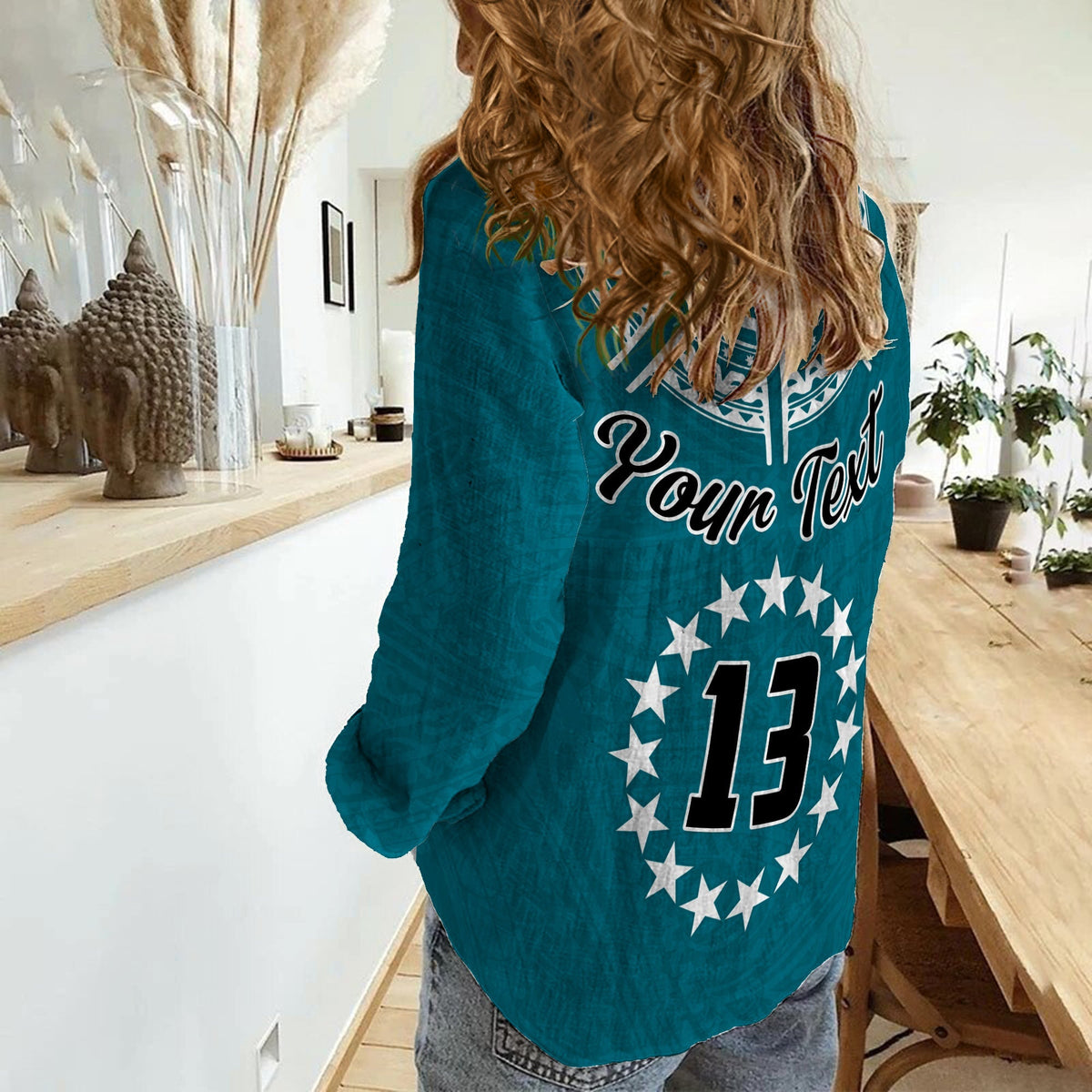 (Custom Text and Number) Cook Islands Tatau Women Casual Shirt Symbolize Passion Stars Version Blue LT13 - Wonder Print Shop