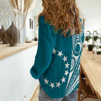 Cook Islands Tatau Women Casual Shirt Symbolize Passion Stars Version Blue LT13 - Wonder Print Shop