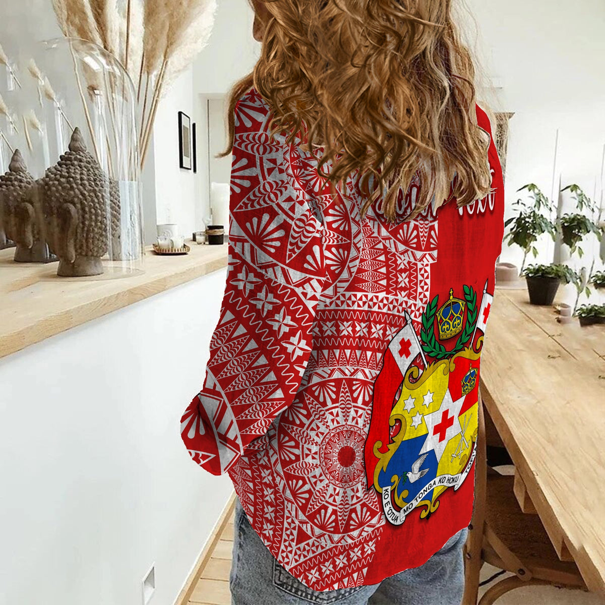 Custom Personalised Tonga Women Casual Shirt Tongan Coat Of Arms Ngatu Pattern - Wonder Print Shop