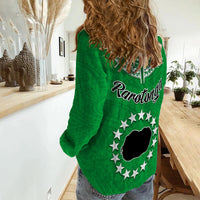 Rarotonga Cook Islands Women Casual Shirt Turtle and Map Style Green LT13 - Wonder Print Shop