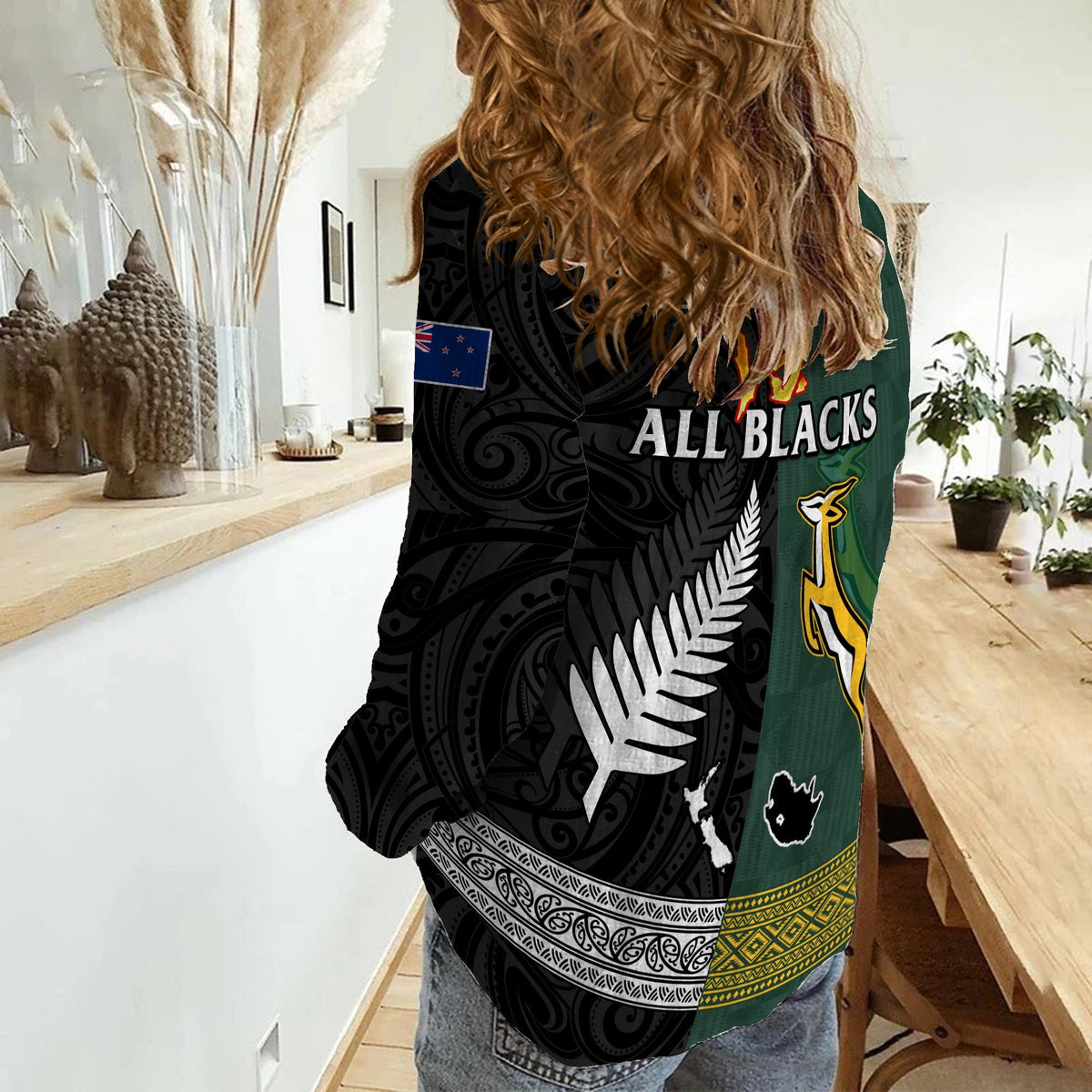 South Africa Protea and New Zealand Fern Women Casual Shirt Rugby Go Springboks vs All Black LT13 - Wonder Print Shop