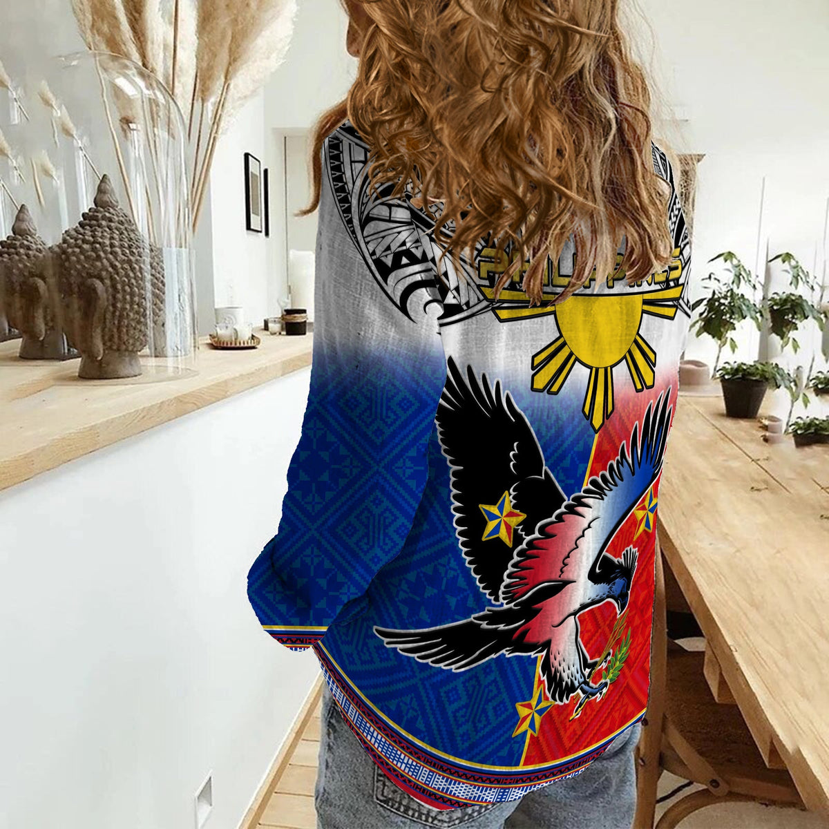 Philippines Women Casual Shirt Polynesian Filipino Pattern With Eagle - Wonder Print Shop